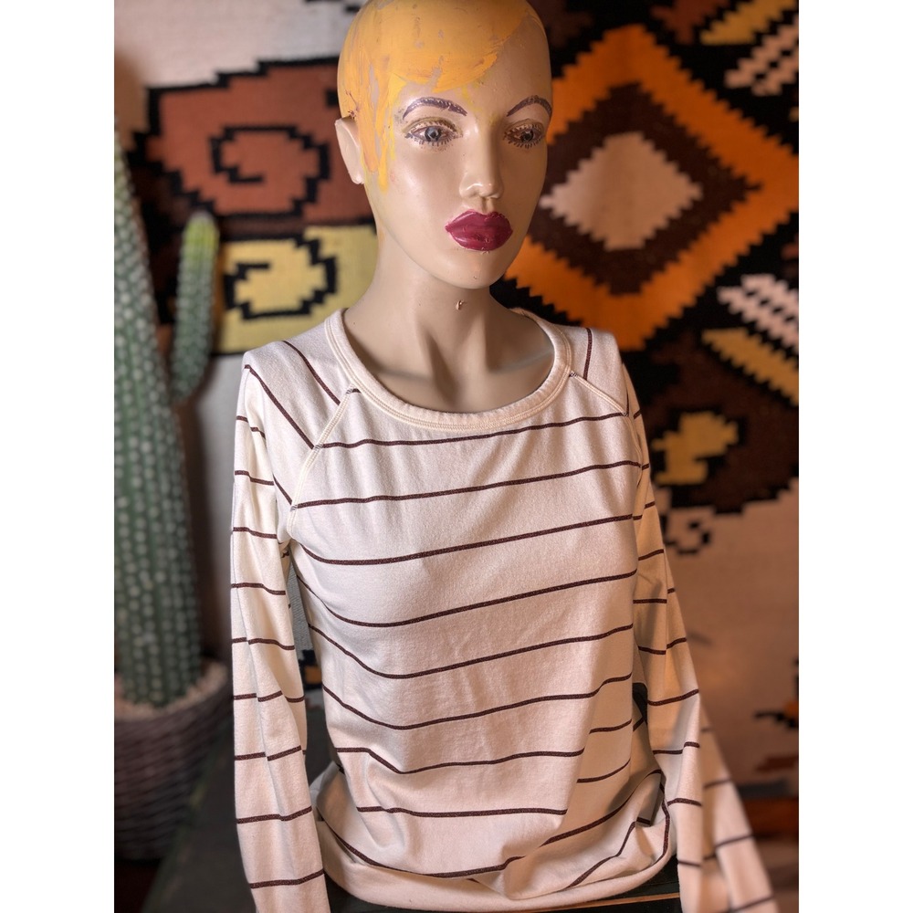 Talbots Striped Long Sleeve Top Womens P Cream Burgundy Excellent Raglan Tee